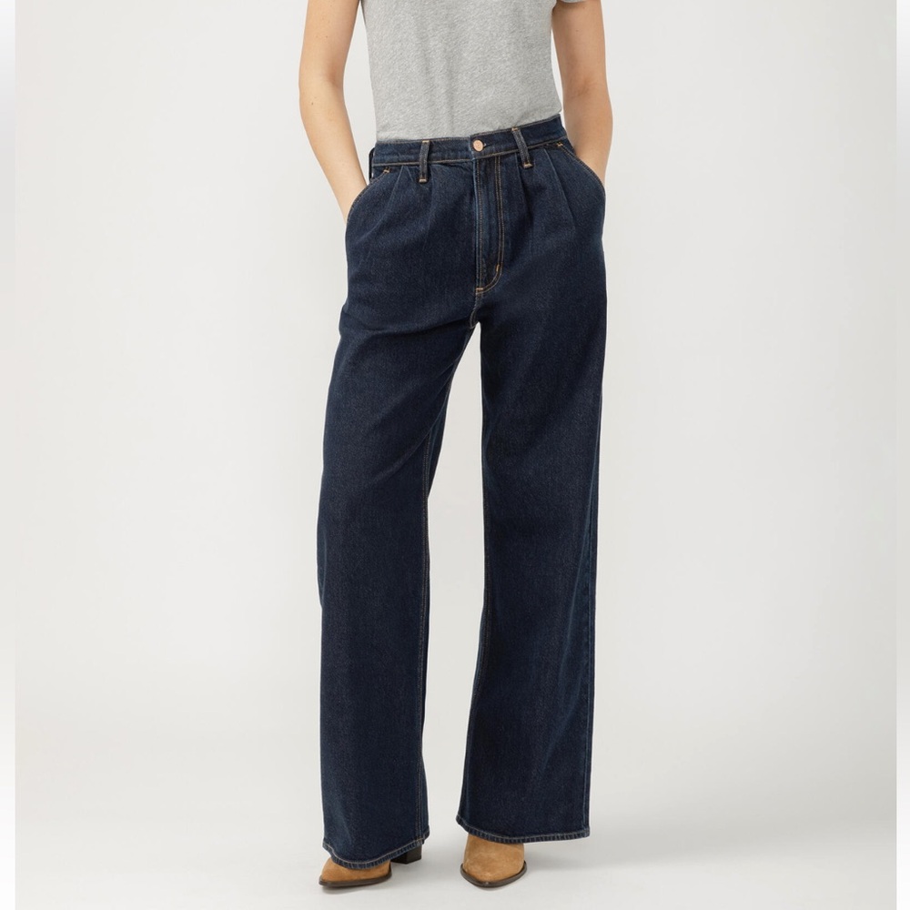 High Rise Pleated Trouser Leg Jeans